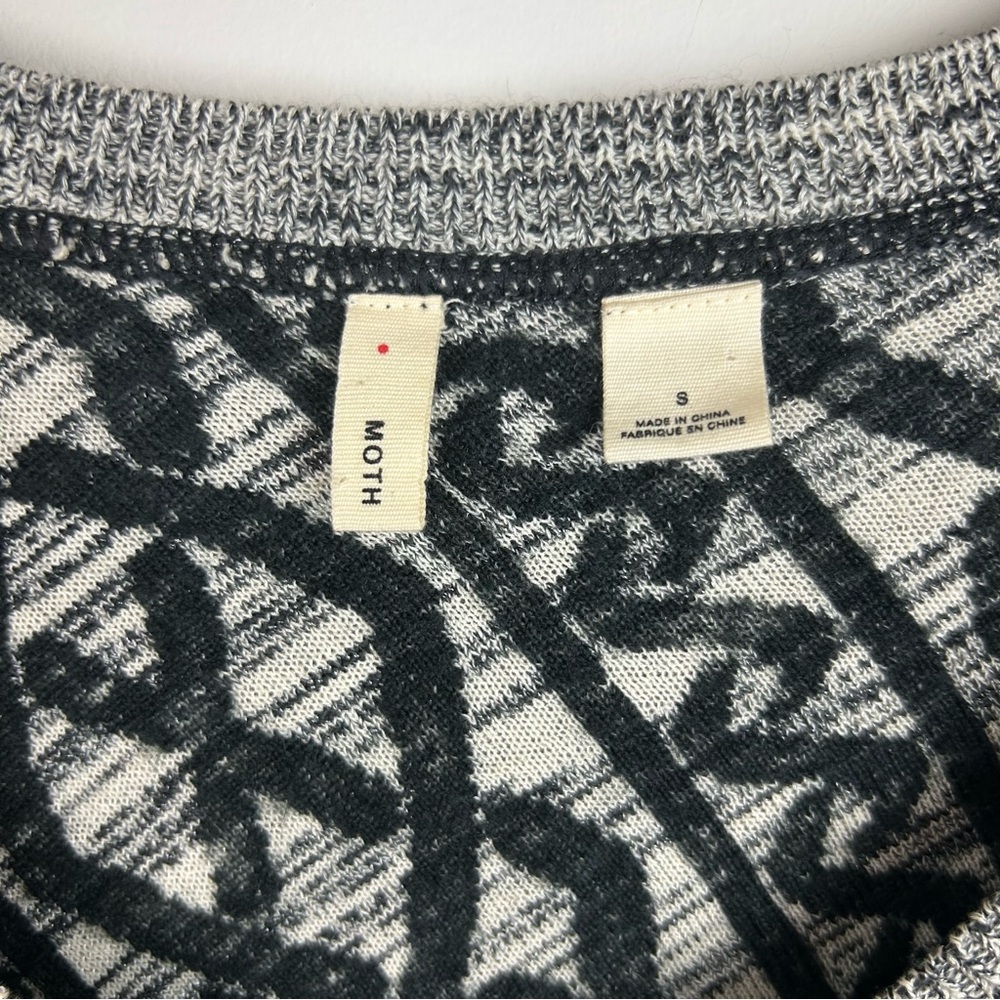 Moth Anthropologie Sweater Dress Black Gray Knit Pattern 3/4 Sleeve - Picture 3 of 12